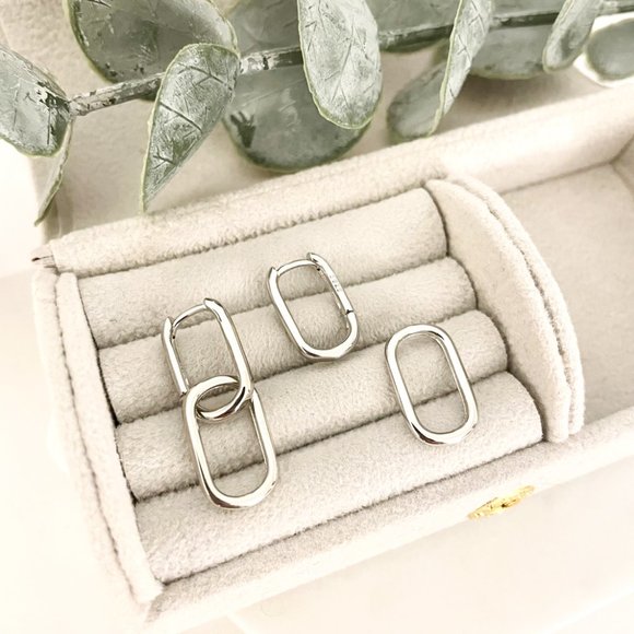 925 Sterling Silver Link Earrings Dangle Chain Earrings Minimalist Earrings - Picture 4 of 8